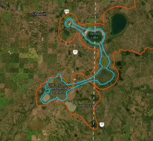 Proposed boundaries of the Reflex, Killarney, Freshwater Lakes KBA (new boundaries in blue, old boundaries in orange).