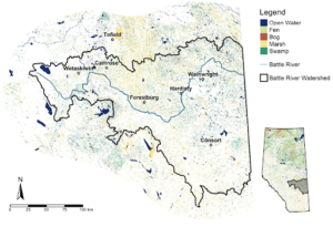 Wetlands by type Battle River and Sounding Creek Watershed